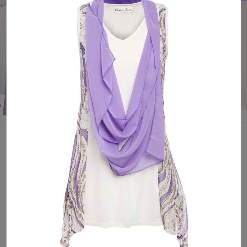 2-in-1 Lavender/Cream Silk-Blend Drape Tunic